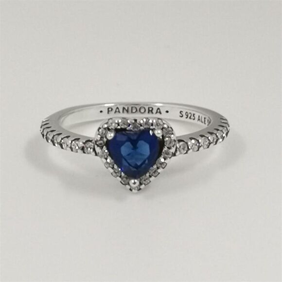 Pandora Sparkling Blue Elevated Heart Ring Size 7 S925 ALE Silver, Zirconia Halo - Picture 2 of 12